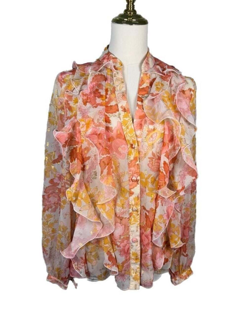 Ieena for Mac Duggal Floral Ruffle Blouse Size XS